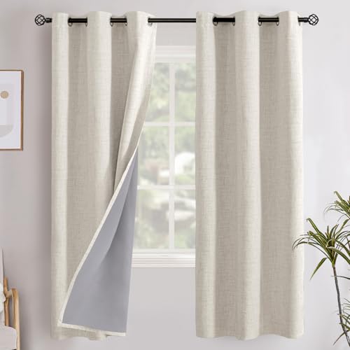 YoungsTex Linen Blackout Curtains 63 Inch Length for Bedroom, Thermal Insulated Drapes with Grommet Room Darkening Blinds for Farmhouse Living Room Window, 2 Panels, 38 X 63 Inch - color: Linen, size: 38"W x 63"L (Pack of 2)