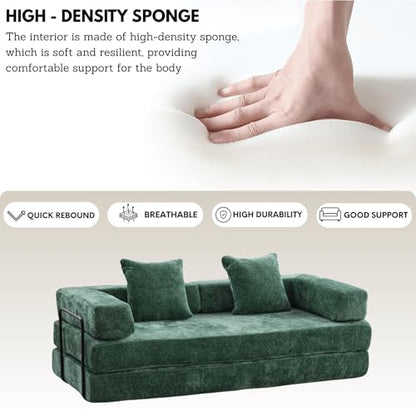 Alpen 77" Convertable Sleeper Sofa, 4-in-1 Pull Out Couch Bed with L-Shaped Armrests, Futon Sofa Bed Queen Size Sleeper Mattress Fold Out Comfy Lounge for Living Room Bedroom, Green - color: Green-chenille
