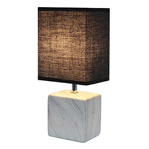 Simple Designs LT2071-WOB Mini Petite White Gray Marbled Ceramic Bedside Table Lamp with Black Shade - color: Marble White/Black Shade