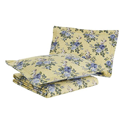 Laura Ashley - Queen Quilt Set, Reversible Cotton Bedding with Matching Shams, Lightweight Home Decor for All Seasons (Linley Yellow, Queen)