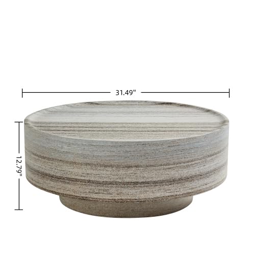 Round Fiberglass Coffee Table, Easy Assembly Cocktail Table for Living Room - color: 31.49 Grey