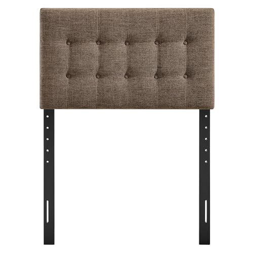 Modway Emily Twin Size Fabric Headboard in Mocha - Linen-Like Upholstery with Button Tufting and 7 Adjustable Height Positions - color: Mocha, size: Twin