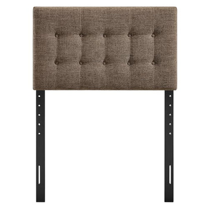 Modway Emily Twin Size Fabric Headboard in Mocha - Linen-Like Upholstery with Button Tufting and 7 Adjustable Height Positions - color: Mocha, size: Twin