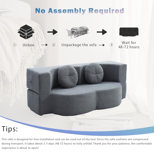 76" Convertible Folding Futon Sofa Bed, Queen Sleeper Sofa with Pillow, Teddy Floor & Futon Loveseat Couch, Foam Folding Mattress Sleeper for Living Room, Guest Use, Apartment, No Assembly (Grey) - color: Grey