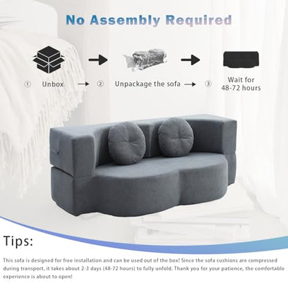 76" Convertible Folding Futon Sofa Bed, Queen Sleeper Sofa with Pillow, Teddy Floor & Futon Loveseat Couch, Foam Folding Mattress Sleeper for Living Room, Guest Use, Apartment, No Assembly (Grey) - color: Grey