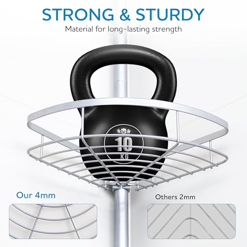 Rustproof Stainless Steel Shower Caddy Corner Organizer - Adjustable 29.5-108" Tension Pole with 4 Shelves, Non-Slip Base, Heavy-Duty Rust-Resistant Design, Includes 2 Hooks
