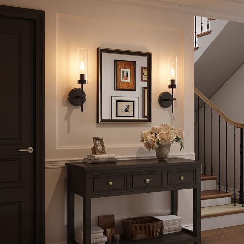 Black Battery Operated Wall Sconce Set of 2, Wireless Wall Sconces with Remote Control, Rechargeable 3000K Dimmable Wall Light for Bedroom Living Room Bathroom Hallway Entryway Stairwell - color: Black, size: 2 Pack