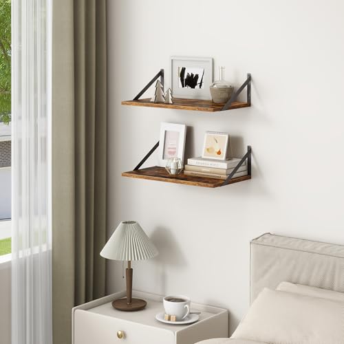 Fun Memories 20 Inch Floating Shelves, Deep Wall Shelves for Kitchen, 20 x 12 Floating Shelf for Living Room, Bedroom, Farmhouse Floating Shelves for Home Decor Storage, Rustic Brown, Set of 2 - color: Rustic Brown, size: 20"W x12"D
