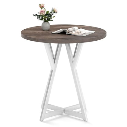 Small Dining Table, 31.5" Round Kitchen Table for 2 with X-Shaped Metal Pedestal Base, Wooden Dining Room Table for Small Spaces, Cafe, Apartment, Living Room, Office (Oak Grey+White)