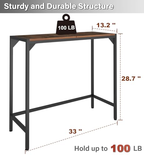 Industrial 33" Narrow Console Table, Sofa Table for Entryway, Couch Table, Entrance Side Table for Hallway, Living Room, Foyer, Corridor, Bedroom, Rustic Brown and Black