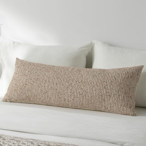 14x36 Beige Decorative Body Pillow Cover for Bed Textured Boucle Striped Chic Morden Boho Accent Farmhouse Rectangular Long Lumbar Throw Pillow Case for Bedroom Living Room Home Decor Couch Sofa - color: Beige, size: 36" x 14" (Pack of 1)
