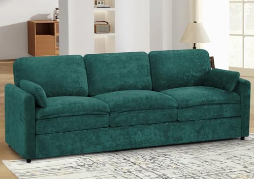89" Chenille 3 Seats Sofa with 2 Pillows, Teal | Modern Upholstered Sofa with Deeper Seats, Comfy Sofa with Thickened Cushions for Living Room, Apartment - color: Teal, size: Sofa