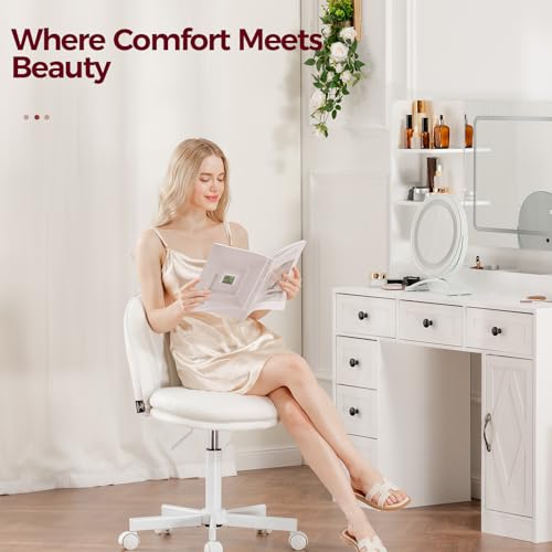 GTPLAYER Small Ergonomic Tall Office Chair, Computer Desk Chair with Wheels Versatile Height Use: Office to Bar Stools (or Standing Desk), Vanity Chair with Back PU Leather Shell Design for Gift - color: Pu-white