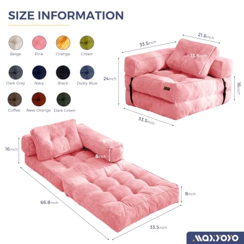 MAXYOYO Folding Sofa Bed, Convertible Chair Bed with Pillow | L-Shaped Floor Sofa with Armrest and Pillow, Foldable Portable Fold Out Comfy Chair Bed for Living Room Bedroom, Pink - color: Pink