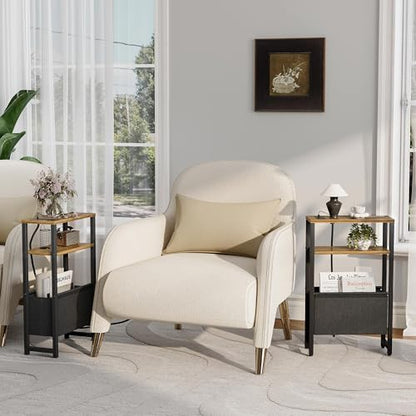 Narrow Side Table with Charging Station Slim End Table Sofa with Magazine Rack, Bedside Table for Small Spaces, 3 Tier Nightstand for Living Room Couch, Bedroom Walnut Brown LET503BRE - color: Walnut Brown, style: With Charging Station