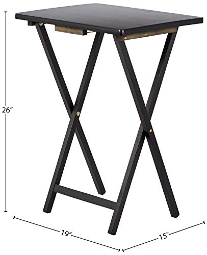 Amazon Basics Portable Foldable TV Tray Table with Storage Rack, Space-Saving Design, 15" x 19" x 26", Black, 4-Pack - color: Black