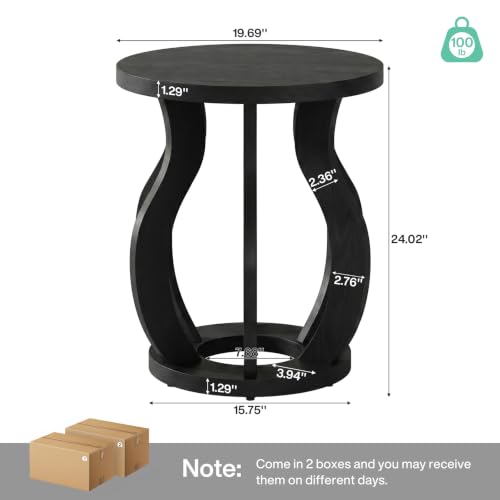 Tribesigns Round End Side Table Set of 2: Farmhouse Wooden Side Table for Living Room, Bedside Nightstand with Curved Frame, Accent Nightstand for Bedroom, Small Spaces, Black(2PC) - color: Black
