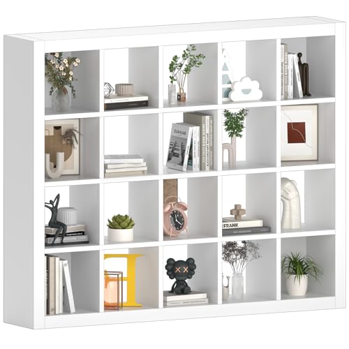 furtble Sturdy Wooden Bookshelf - 20-Cube Organizer, Multifunctional Cubicle Rack for Display & Storage, Living Room, Bedroom, Office, White - color: White, size: 20 cube