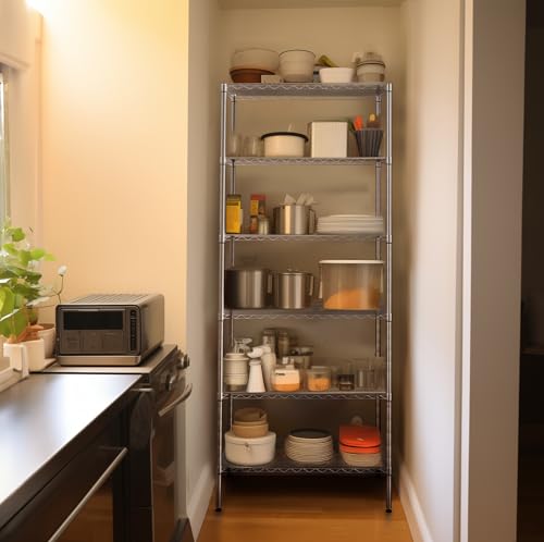 Finnhomy 6-Tier Wire Shelving Unit Adjustable Steel Wire Rack Shelving 6 Shelves Steel Storage Rack or Two 3 Tier Shelving Units with PE mat and Stable Leveling Feet, NSF Certified, Chrome - color: Chrome, size: 60 Inches