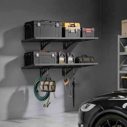 VEVOR 2-Tier Heavy Duty Wall Garage Shelving, 1.64 x 4 ft Steel Wall Mounted Shelving Unit, 19.68 x 48 Inch Per Shelf Floating Storage Metal Rack for Garage with 560 lbs Total Weight Capacity, Black - size: 1.64×4 ft