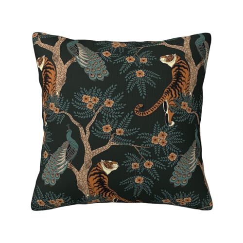 Tiger and Peacock Throw Pillow Case Square Decorative Pillow Cover for Home Decor Sofa Living Room Couch Bed Car Cushion Cover 18"X 18" - color: Tiger and Peacock, size: 18" x 18" (Pack of 1)