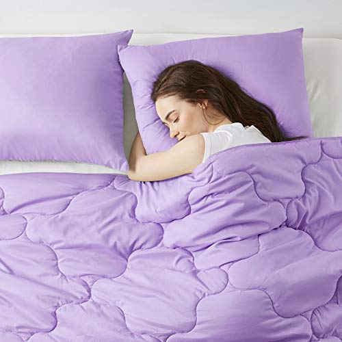 Comfort Spaces Vixie Reversible Comforter Set - Trendy Casual Geometric Quilted Cover, All Season Down Alternative Cozy Bedding, Matching Sham, Lavendar/Gray, Twin/Twin XL 2 piece | Down Alternative, All Season, Bedding for Bedroom, Geometric Pattern, Rev