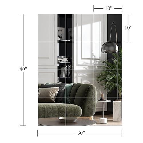 Home Gym Mirror Tiles, 10" x 10" x 12PCS Wall Mirror Tiles Frameless Glass | Square Workout Mirror Tiles for Garage, Bedroom, Living Room, Over The Door, Frameless Mirror Sets - size: 10"x10"-12pcs