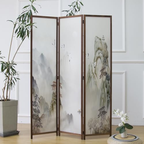 3 Panel Room Divider Screen,Double Faced Room Divider Folding Wall Divider for Room Separation,Mountains and Waters Landscape,67" H x 47.2" W - color: Mountains and Waters, size: 3 Panel