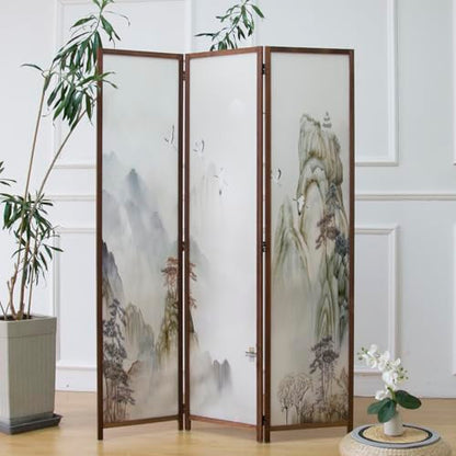3 Panel Room Divider Screen,Double Faced Room Divider Folding Wall Divider for Room Separation,Mountains and Waters Landscape,67" H x 47.2" W - color: Mountains and Waters, size: 3 Panel