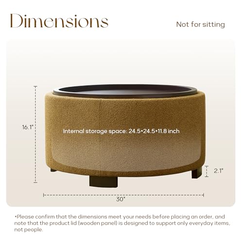 Zihanhome 30 Inch Round Storage Ottoman, Ottoman Coffee Table with Lift Off Lid, Boucle Modern Ottomans with Storage for Living Room, Bedroom, Apartments (Yellow) - color: Yellow