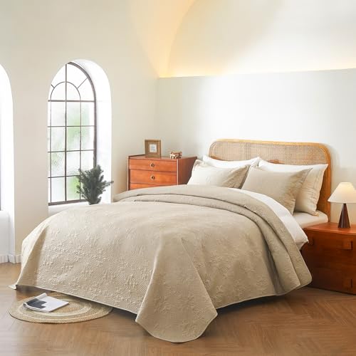 Boho Queen Quilt Set 92"x96", Lightweight Reversible Ultrasonic Quilted Coverlet & Bedspread with 2 Pillow Shams, Soft All Season Queen Quilt Bedding