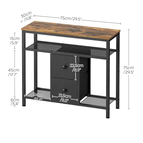 TV Stand with LED Lights, Dresser TV Stand, Tall Entertainment Center with 2 Fabric Drawers, TV Media Console Table, for Living Room, Bedroom, Black and Rustic Brown DS10DBR