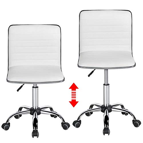 Topeakmart Ribbed PU Leather Armless Desk Chair, Swivel Task Chair, White | Cushioned ribbed PU leather low-back seat slides neatly under desks. Seat height adjusts 18.3–24.2 in, quick assembly for use - color: White