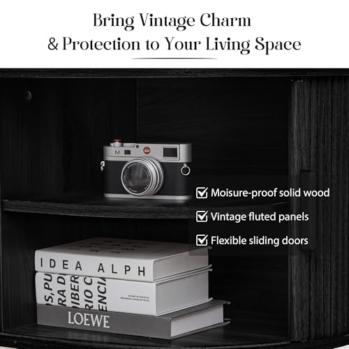 Executive Office Desk with Storage, 63 Inch Large Computer Workstation Desk with Drawer and File Cabinets, Mid Century Modern Fluted Wood Writing Desk for Home Office, Study Room, Living Room, Black - color: Black