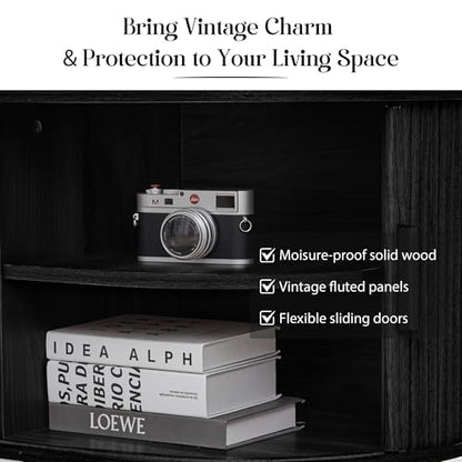 Executive Office Desk with Storage, 63 Inch Large Computer Workstation Desk with Drawer and File Cabinets, Mid Century Modern Fluted Wood Writing Desk for Home Office, Study Room, Living Room, Black - color: Black