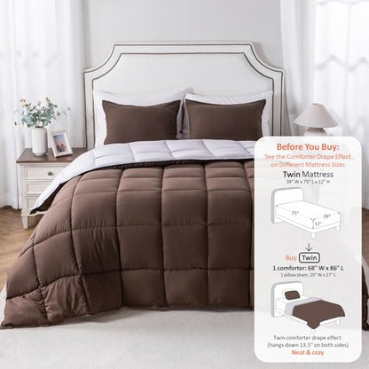KASENTEX Twin/Twin XL Comforter Set – Reversible Dual Color – Goose Down Alternative – Ultra-Soft, Lightweight, Machine Washable, Maintain Fluffiness, All Season Warmth (Silver Cloud/Chocolate Brown) | 250 GSM Fill, Ultra-Soft, Lightweight, Machine Washab