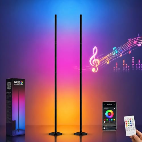 63" Smart Corner Floor Lamp, 1300LM Bright LED Corner Lamp with App & Remote Control, 16 Million Colors & Music Sync, Color Changing Standing Lamps for Living Room, Bedroom, Gaming (2pcs) - size: 2 Pack