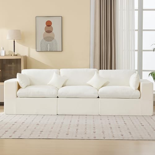 115''Cloud Boneless Sectional Couch, Modular Sectional Sofa Deep Seat, Oversized Upholstered Convertible Comfy 3 Seater Chenille Memory Foam Sofa Couches for Living Room, Beige - color: Beige, size: 115"/3 Seater
