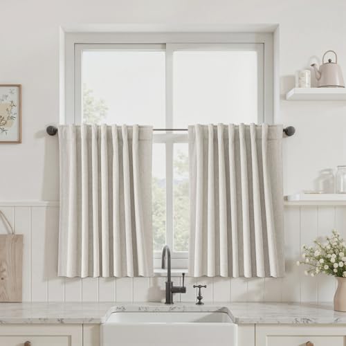 UHITECH 30 Inch Long Short Linen Blackout Curtains for Bedroom, Natural | Room Darkening, Noise Cancelling, Suitable for Kitchen/Living Room/Basement, UV Protection, Thermal Insulated, Soundproof - color: #05 Natural, size: 52"W x 30"L (Pack of 2)