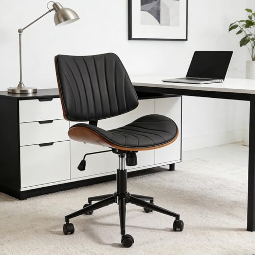 EROMMY Armless Office Desk Chair,Wooden Back Small Office Desk Chair No Arms Adjustable Height Modern Armless Chairs with Swivel Wheels for Small Spaces, Black - color: Black