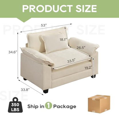 53" Modular Sectional Sofa, Comfy Single Sofa Deep Cloud Couch | Couches for Living Room, Modular Couch, Deep and Wide Seat, Chenille Sofa Sleeper with Throw Pillows, Beige White - color: Beige White, size: 53 Inch