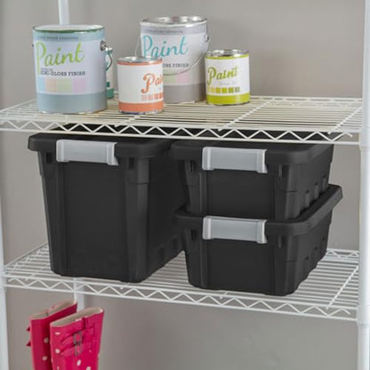 Sterilite Stacker Tote with Latching Lids for Garage, 4 Gallon, 12-Pack | Heavy-Duty and Stackable Plastic Boxes and Containers for Home, Desk, Cabinet, Dorm, Basement, or Utility Organization - size: 4 Gallon, style: 12 Pack