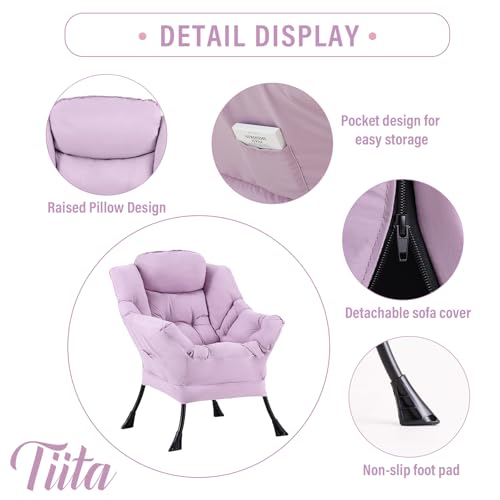 Lazy Chair with Ottoman, Comfy Reading Accent Chair, Purple | Foldable Footrest, Padded Seat and Backrest, Side Pocket for Lounging in Living Rooms, Bedrooms, Dorms and Small Spaces - color: Peach Skin Purple