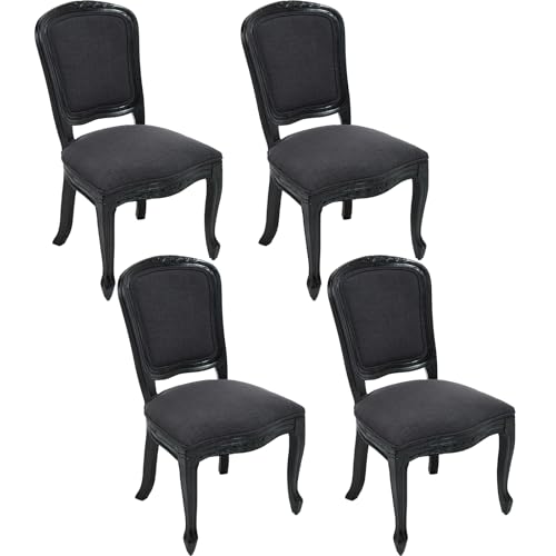 Kmax French Dining Chairs Set of 4, Farbric Upholstered Dining Chairs with Elegant Curved Legs High Back Armless Kitchen Chairs Side Chairs for Dining Room Restaurant - Linen, Charcoal/Black Legs - color: Fan-back/Charcoal Seat/Black Leg, size: 4 Chairs