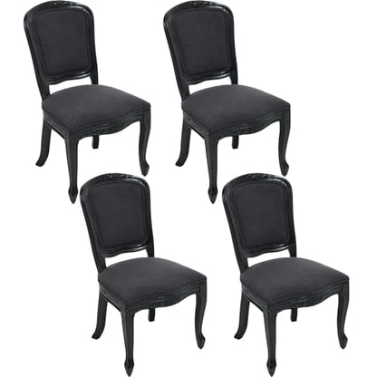 Kmax French Dining Chairs Set of 4, Farbric Upholstered Dining Chairs with Elegant Curved Legs High Back Armless Kitchen Chairs Side Chairs for Dining Room Restaurant - Linen, Charcoal/Black Legs - color: Fan-back/Charcoal Seat/Black Leg, size: 4 Chairs