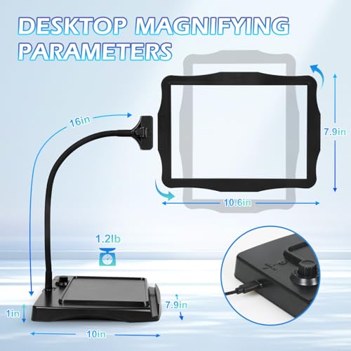 Magnifying Glass with Light and Stand 50 Ultra-Bright LEDs Large Magnifying Lamp 360° Flexible Gooseneck Magnifying Glass with Stand Hands Free Magnifier Glasses for Sewing Reading Crafts Seniors | Hands Free Large Full Page Desk Magnifying Lamp with 50 U