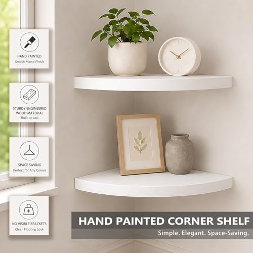 ZGZD Corner Shelf Invisible Wall Mounted Shelves Radial Shape Perfect for Bedroom Bathroom Living Room Kitchen Set of 2 White - size: Arc edge