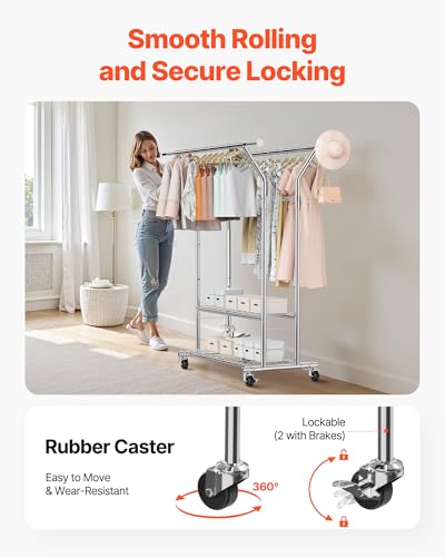 VEVOR Clothes Rack, Rolling Clothing Garment Rack, Extendable Carbon Steel Clothing Racks with Wheels for Bedroom, Laundry, Living Room - style: Modern