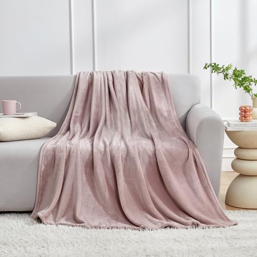 Hansleep Twin Pink Fleece Blanket, Soft Flannel Bed Blanket | Fuzzy Cozy Blanket 60x80 Inches, Multi-use for Bed, Sofa, Couch, Travel, Camping, All Season Warm Lightweight Cover - color: Pink, size: Twin (60x80 Inches)