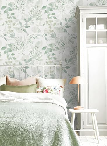 Safiyya Light Green Leaf Wallpaper Peel and Stick Wall Paper Modern Boho Contact Paper 78.7" x 17.3" Self Adhesive Removable Wallpaper for Bedroom Bathroom Vinyl Rolls - color: Green and White, size: 17.3" x 78.7"